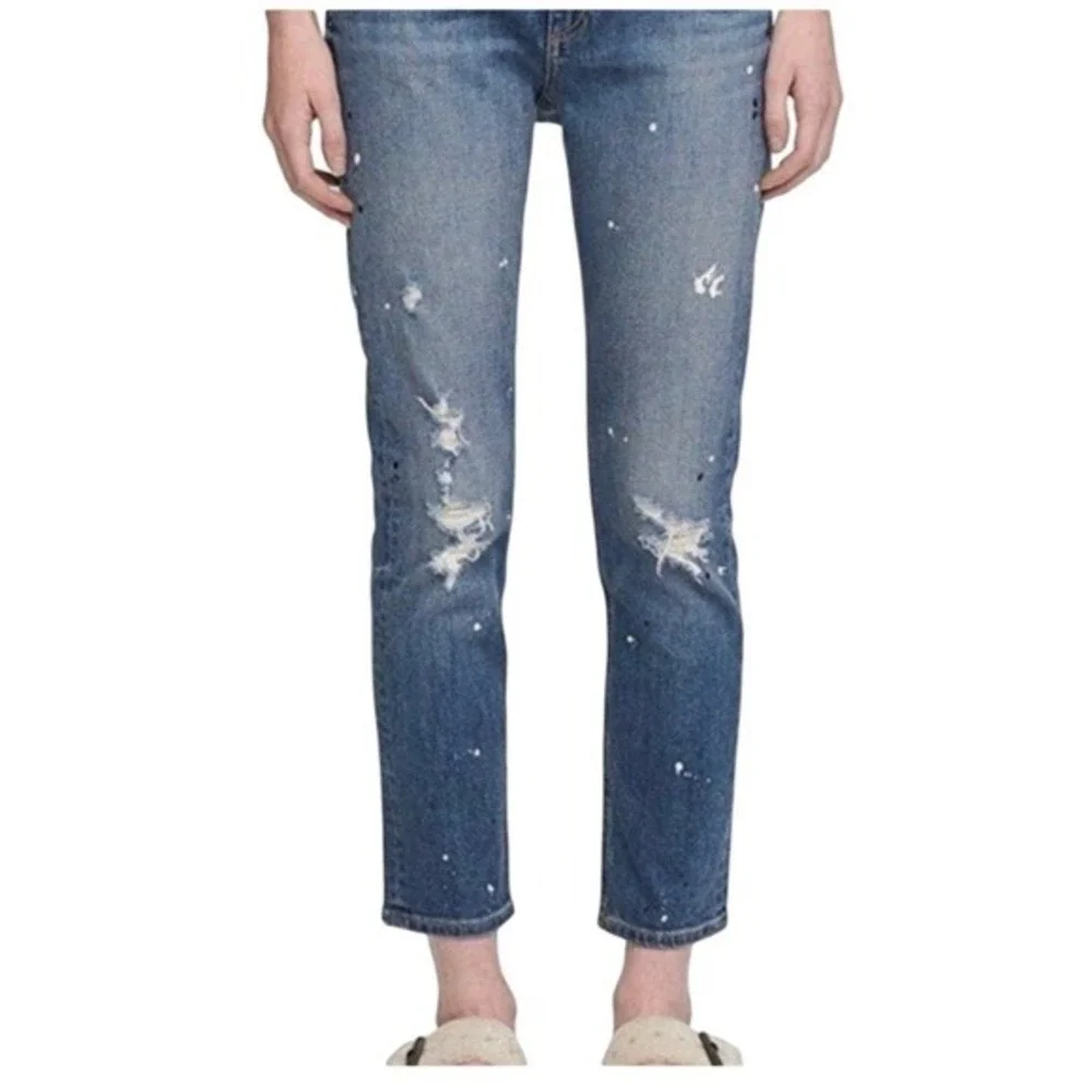 rag & bone Dre Slim Boyfriend Crop Jeans Paint Splatter Distressed Size 29